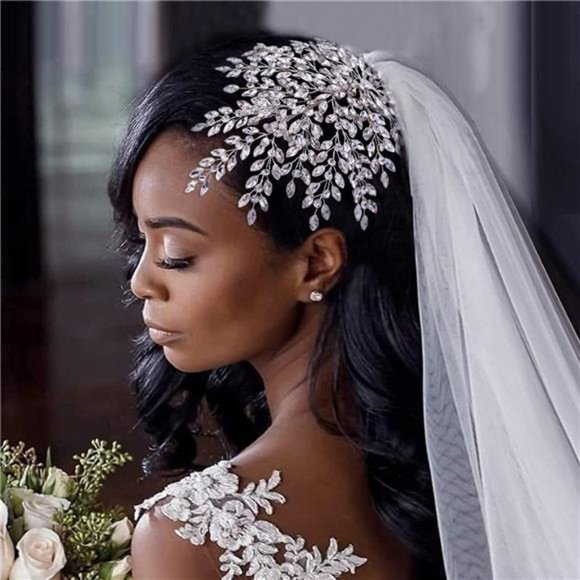 AMORARSI Wedding Rhinestone Hair Piece Leaf Bride Side Headpieces Crystal Hair main image 5